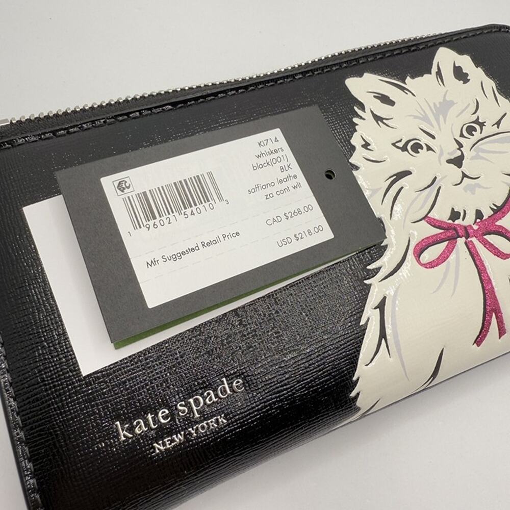 Kate Spade Whiskers Zip Around Continental Wallet KI714 Black with White Cat - Picture 12 of 12